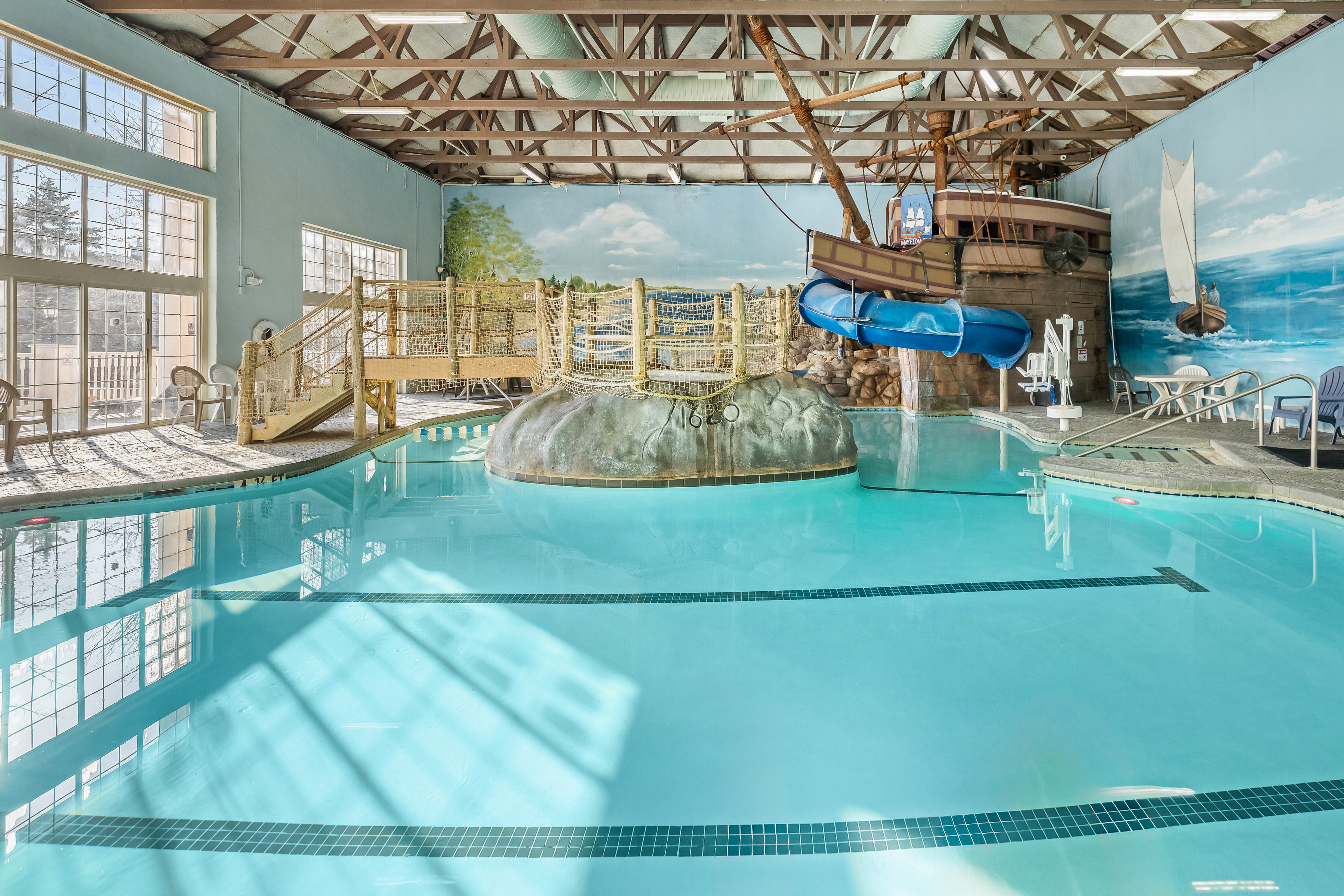 The Pilgrim Cove theme pool at the John Carver Inn and Spa in Plymouth MA