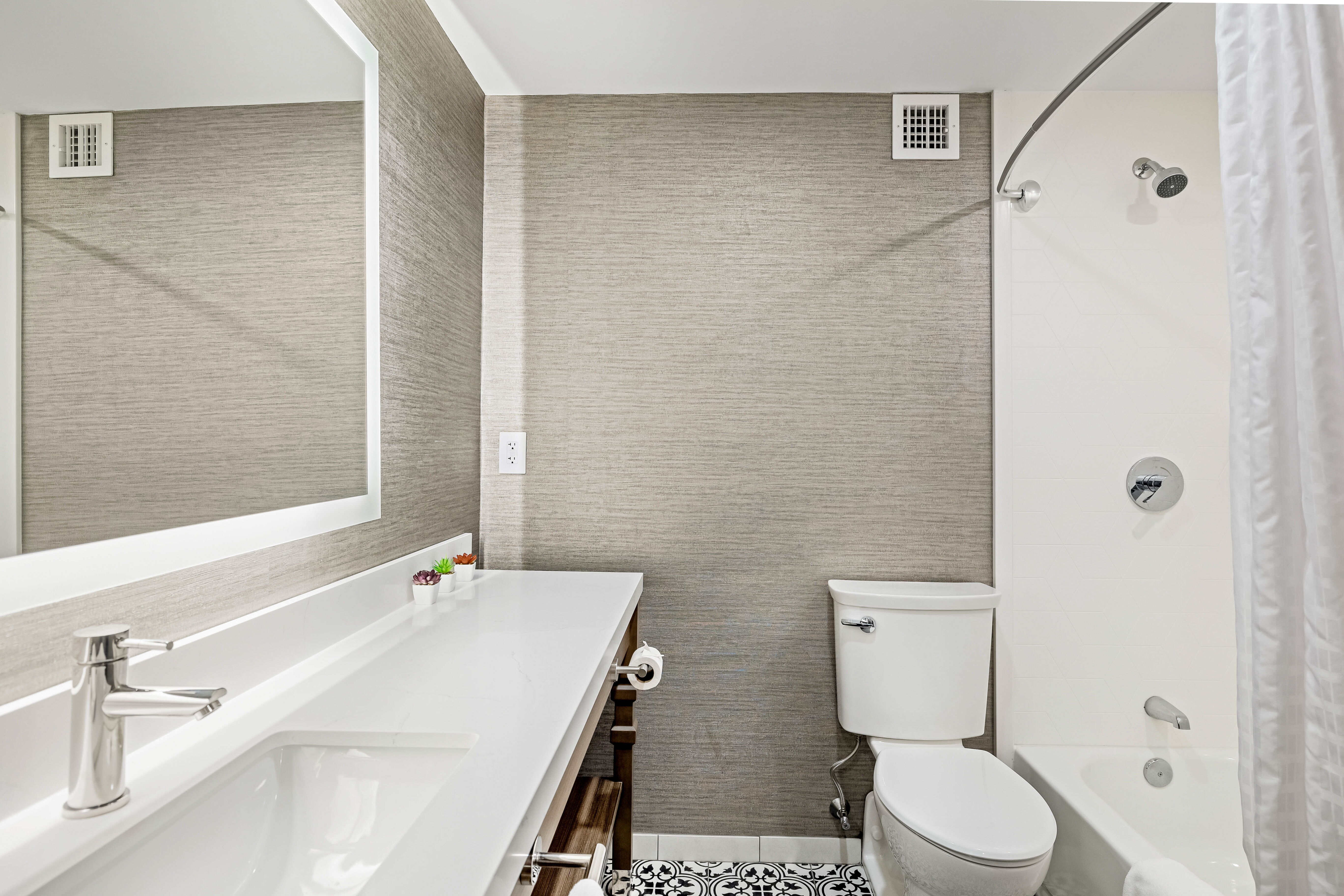 A guest bathroom at the John Carver Inn and Spa in Plymouth MA