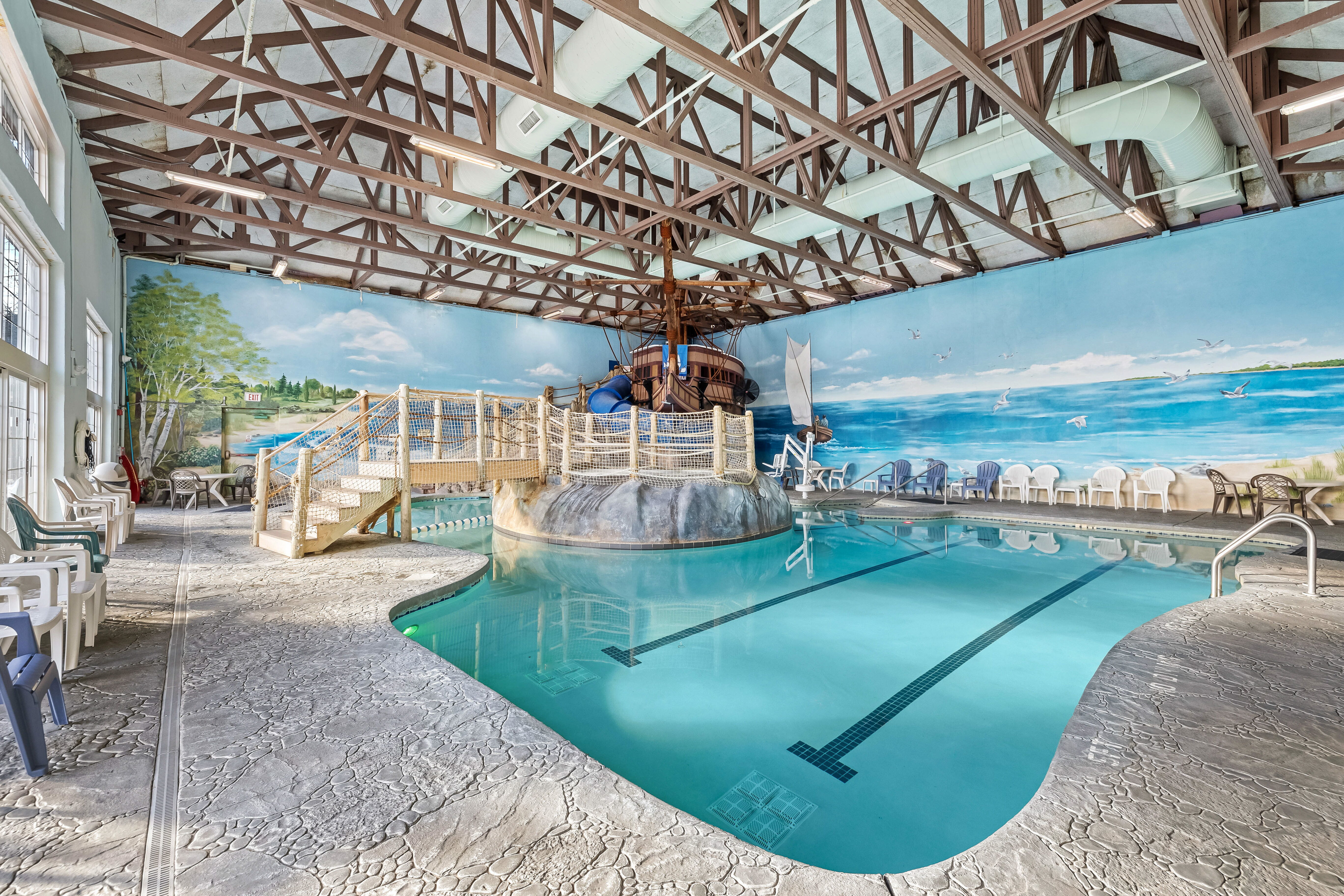 The Pilgrim Cove theme pool at the John Carver Inn and Spa in Plymouth MA
