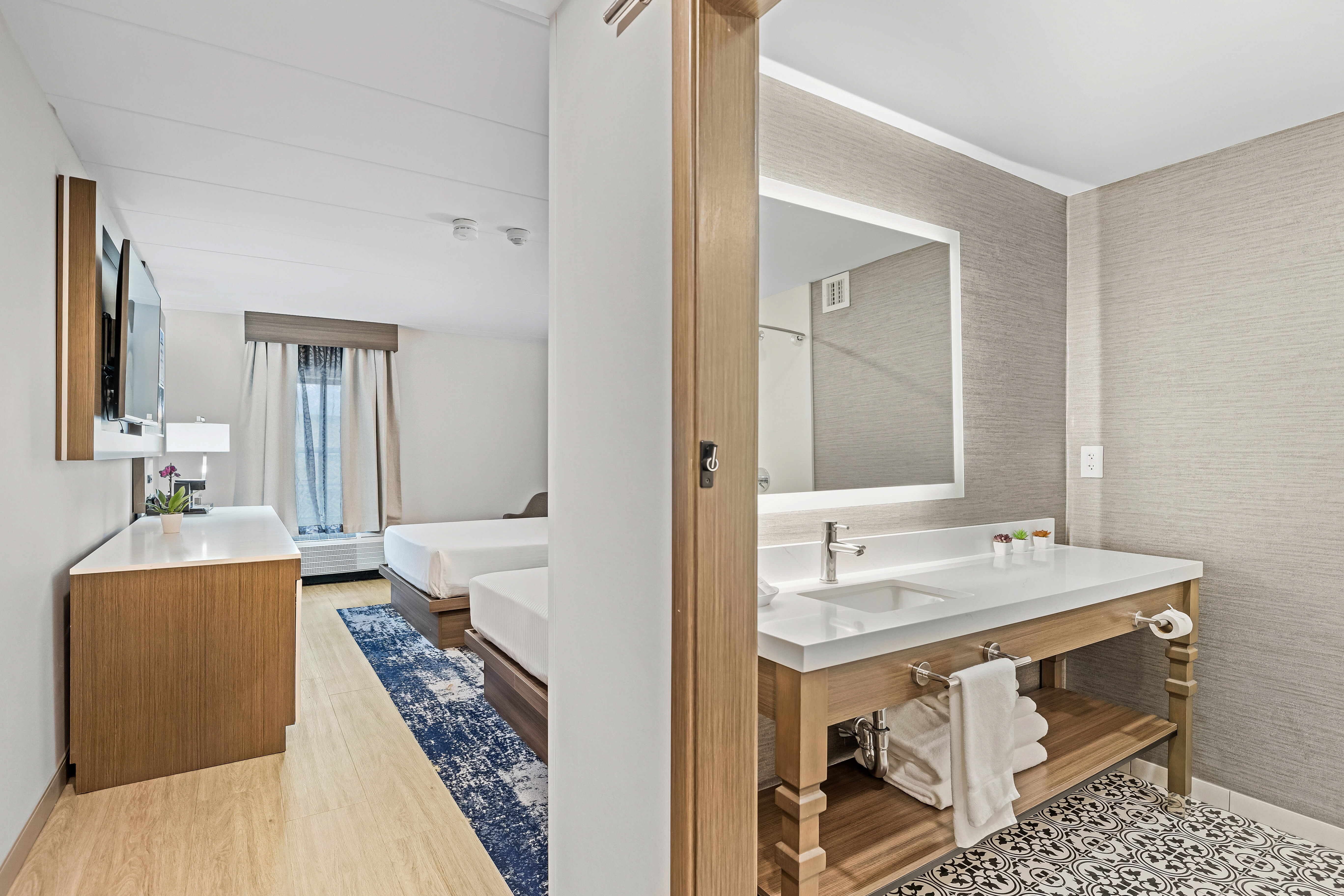 A guest bathroom at the John Carver Inn and Spa in Plymouth MA