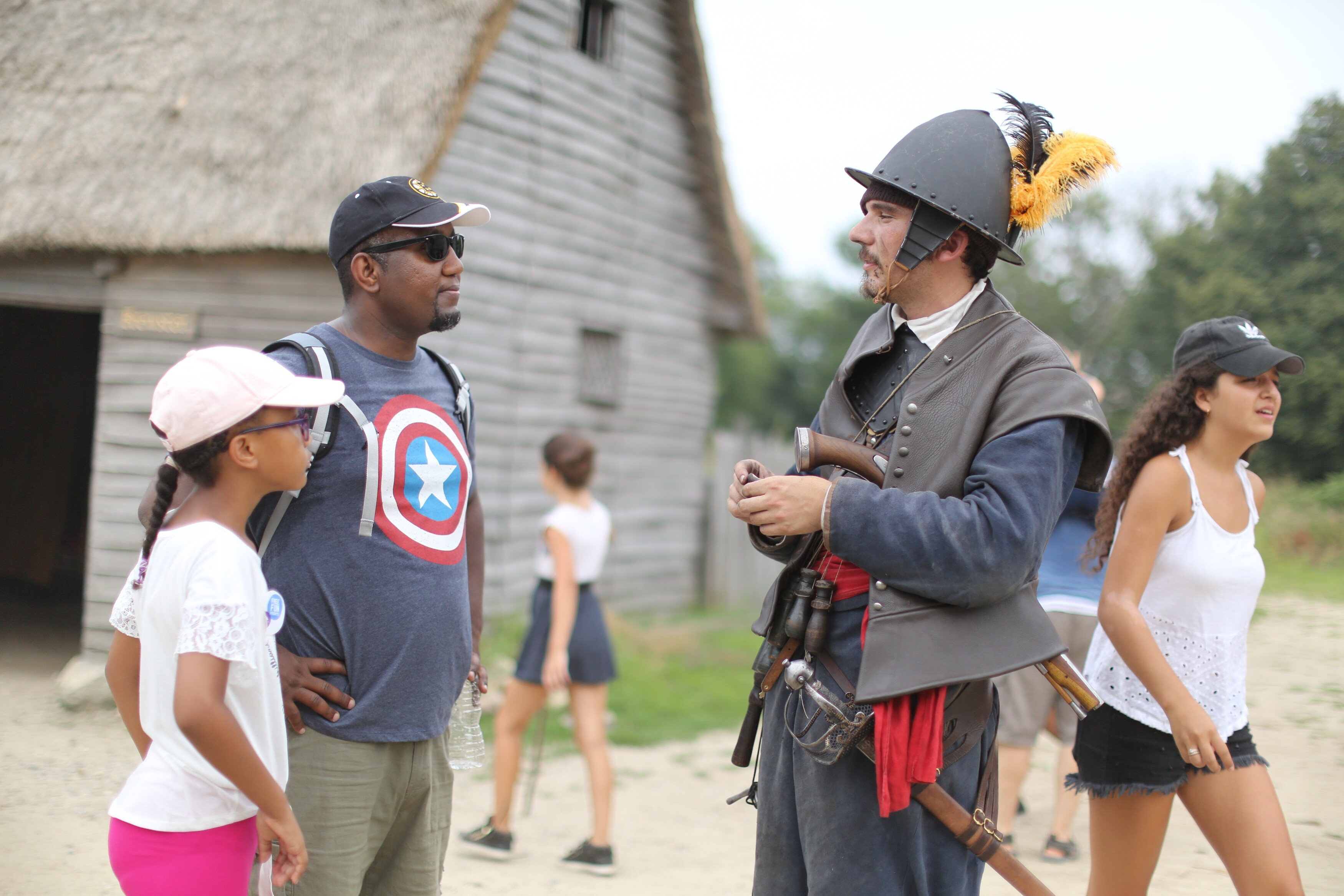Attractions Near the John Carver Inn & Spa - Plimoth Plantation - Parent and Child Speaking to Historical Actor